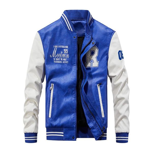 

men's fur & faux leather jacket men bomber baseball biker pu coat pilot varsity fleece college black slim fit motorcycle