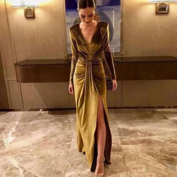 

dresses women's fashion casual deep v long sleeve evening velvet dress, Black;gray