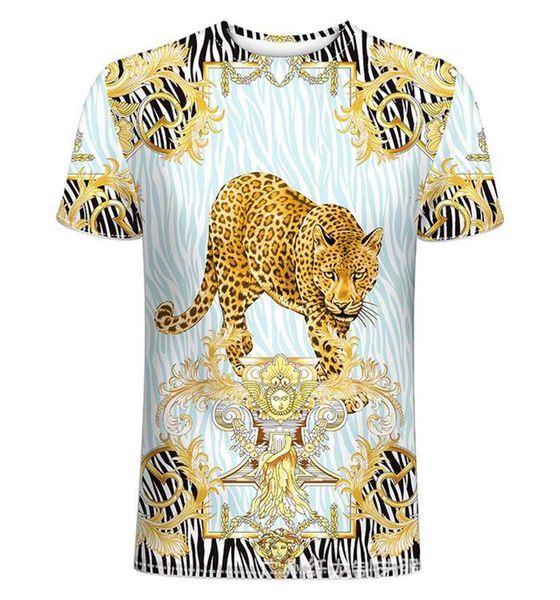 

leopard tiger head printed t-shirt men 3d short sleeve digital large round neck casual, White;black