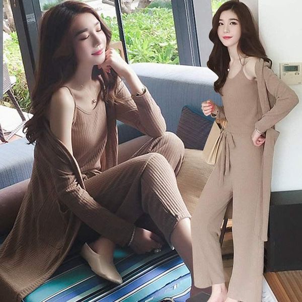 

women's tracksuits s-4xl fashion tracksuit women 3 pieces set spring knitted long cardigan + halter vest bow loose pants women's, Gray