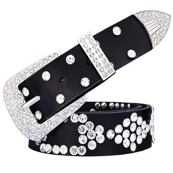 

designer belts 10wh 2023 new women's square with rhinestone cow leather women's buckle diamond belt bhhb, Silver
