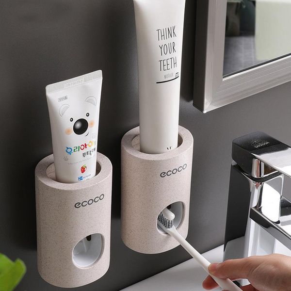 

toothbrush holders automatic toothpaste dispenser dust-proof holder wall mount stand bathroom accessories set squeezer
