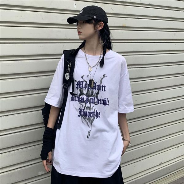 

women's t-shirt summer skull letter print lady cool tshirt black white gothic girl harajuku t shirt o neck tee street korean fashion c