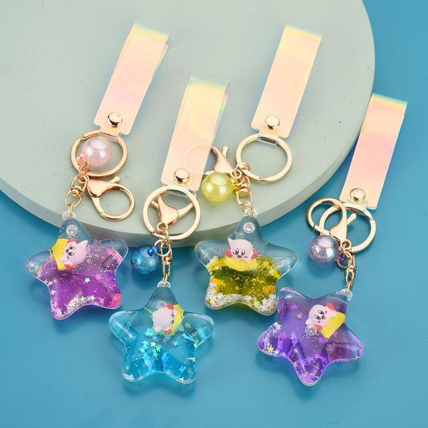 

keychains creative moving liquid quicksand keychain five-pointed star bird floating keyring for women charm bag pendant keyfob kids gift, Silver