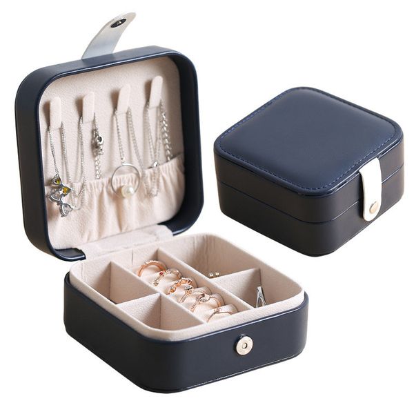 

portable travel simple ear stud jewlery box small earrings ring multi-function jewelry storage leather jewelry box wholesale, Black;white