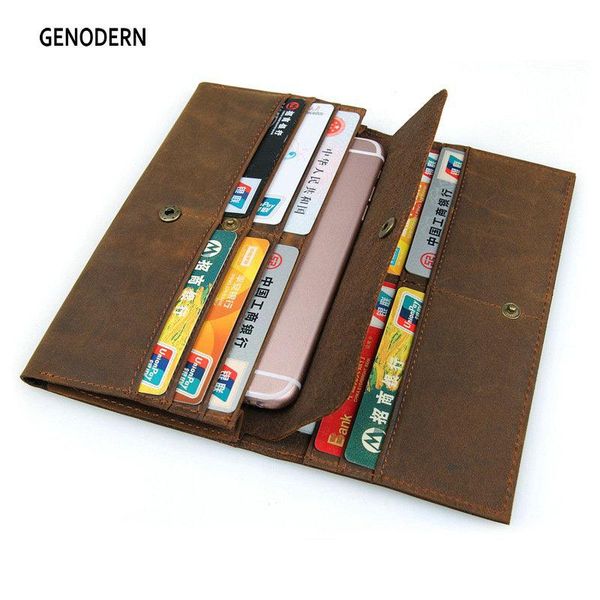

wallets genodern vintage men genuine leather long wallet phone bagmulti card holder cowhide boarding passport cover male clutch, Red;black