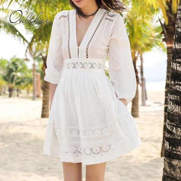 

casual dresses ordi2021 summer women mini party dress embroidery hollow out white lace crochet short tunic beach, Black;gray