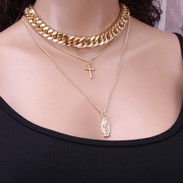 

pendant necklaces punk cross virgin mary coin necklace for women vintage thick clavicle chain short female collier femme, Silver