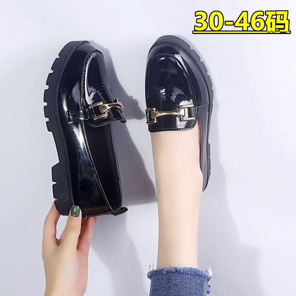 

dress shoes leather women's fall 2021 single with fairy matching skirt thick heel flat sole large, Black