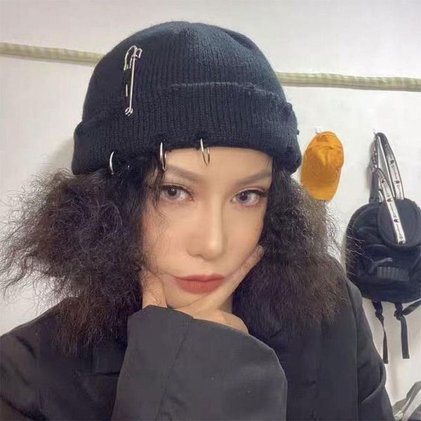 

beanies winter harajuku knitted hat women fashion warm thick gorro men hip hop pin hole skullcap short basic cap