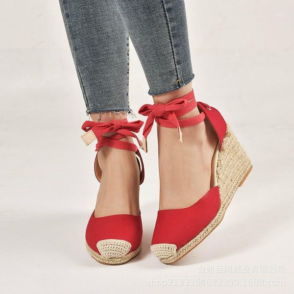 

dress shoes 2021 spring summer women sandals wedges high-heels platform woman ankle strap lace-up casual ladies size 34-43, Black