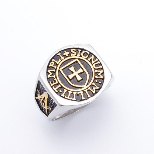 

cluster rings stylish titanium steel masonic ring cross 316 l stainless, Golden;silver
