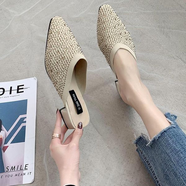 

slippers spring and autumn fashion women outdoor solid color pointed simple elegant daily shopping lady shoes u24-62, Black