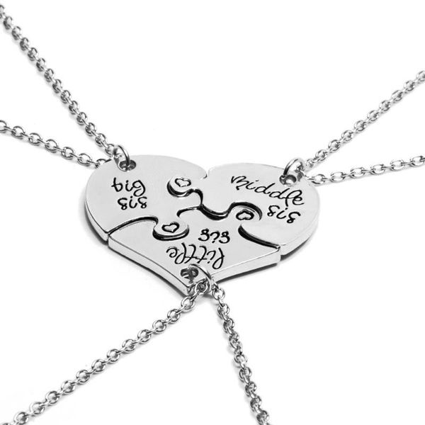 

chains 3 piece heart big sis middle little sister necklace family jewelry sisters gift, Silver