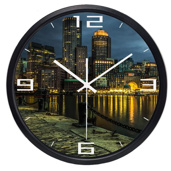 

wall clocks real po city night light clock el living room home decor
