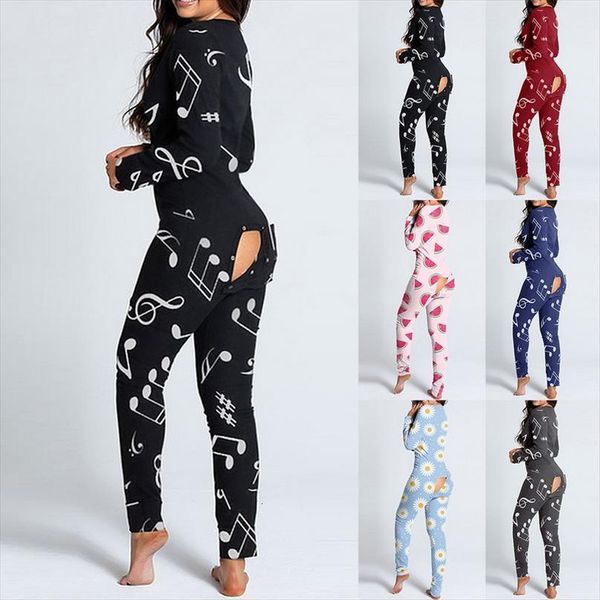 

pijamas cutout functional buttoned women jumpsuit flap adults pajamas casual long sleeve v neck club female home sleepwear, Black;white