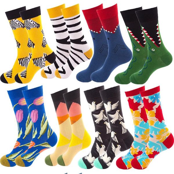 

men's socks funny mens medium tube celebrity oil painting series leisure cotton man harajuku cycling, Black