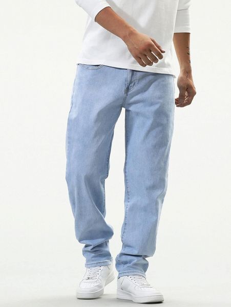 

men slant pocket straight leg jeans n2vj#, Blue