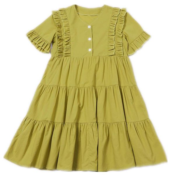 

to 16 years kids & teen girls summer v neck buttoned tiered flare cotton dress children girl fashion casual ruffle dresses girl's, Red;yellow