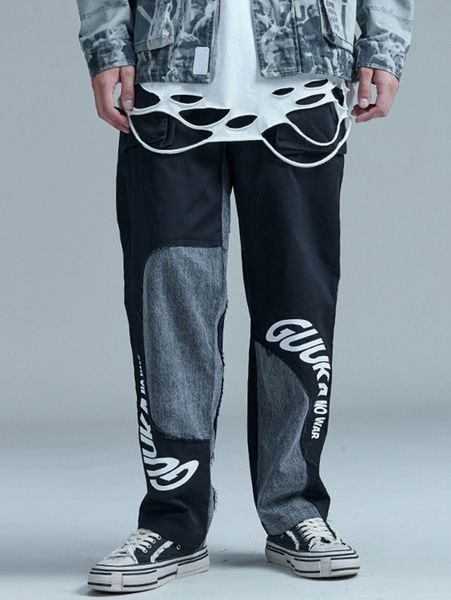 

men slogan graphic slant pockets pants j4m0#, Black