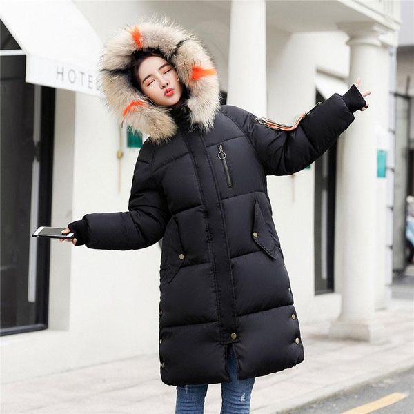 

women's trench coats 2021 winter snow women colored fur collar jacket 3xl windproof overcoat long thick parkas hooded outwear wwm1679, Tan;black