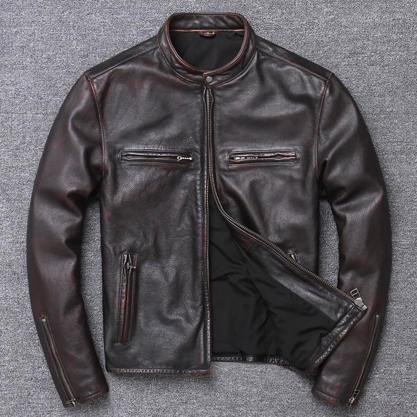 

men's leather & faux zvaqs vintage casual style warm man coat winter cowhide jacket genuine plus size homme slim cool pph974, Black