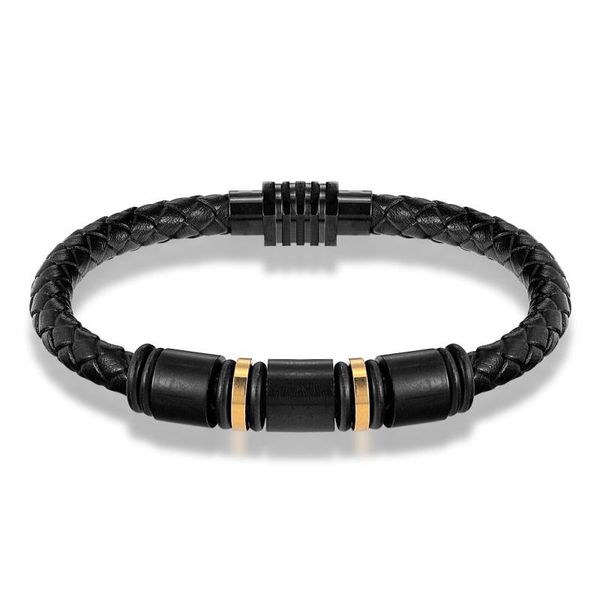 

link, chain fashion jewelry leather crope bracelet stainless steel simple men, Black