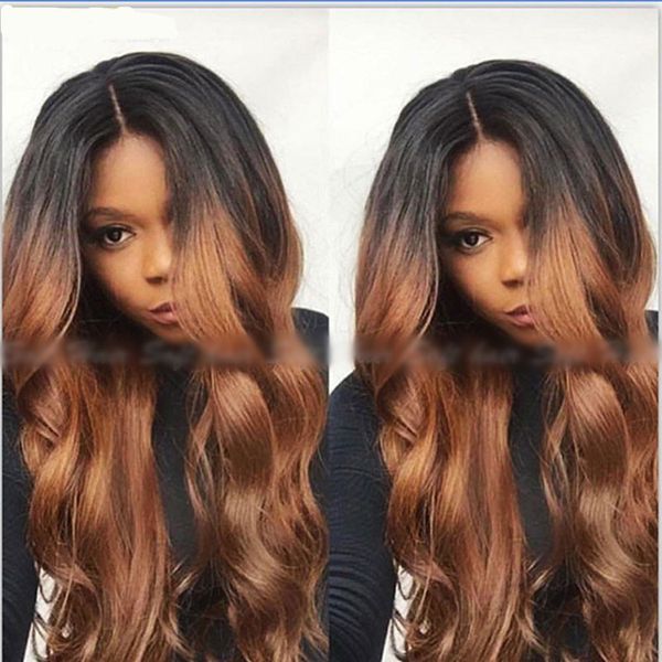 

ombre blonde color 13x6 deep part lace front human hair wigs body wave pre plucked remy glueless full black end for women