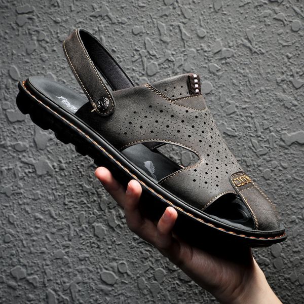 

sandals will see leather sandals for outdoor men breathable beach flip flops interior fashion slides man flat slippers zntl, Black