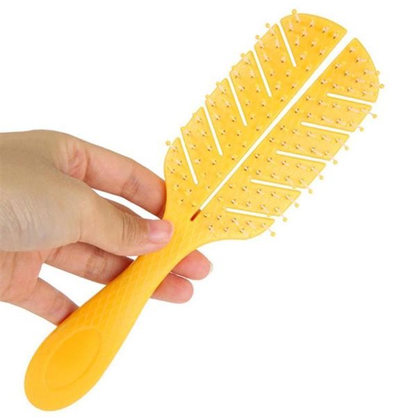 

hollow leaf straight hair massage comb hairbrush no knots hairdressing brush scalp styling tool barber brushes, Silver