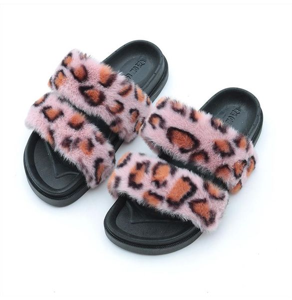 

women fur slippers 2021 color home slides women's flats leopard woman plush mix thick bottom female shoes plus size 45, Black