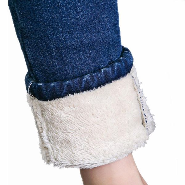 

plus velvet high waist jeans women casual vintage autumn winter thick size femme elastic ladies denim q756 women's, Blue