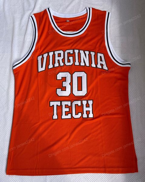 Dell Curry 30 Virginia Tech College Basketball Jersey Men's All Ed Orange Jerseys Size S-xxl Top Quality