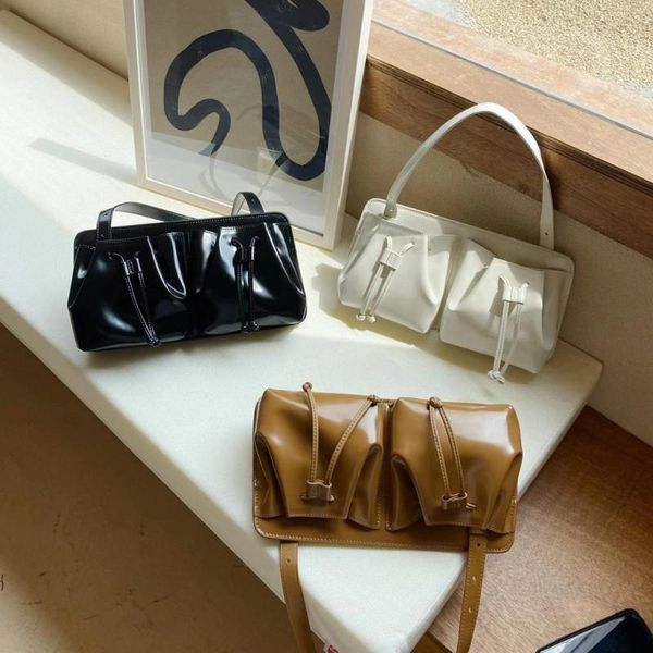 

shoulder bags 2021 korean women multi-pocket handbag real leather drawstring girls winter messenger bag daily underarm