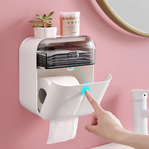 

toilet paper holders wall-mounted waterproof double deck towel boxes rack rolled traceless tissue box