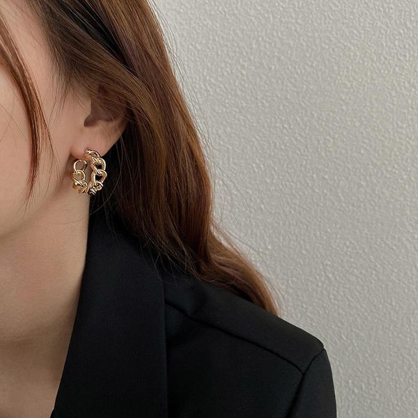 

stud korean style vintage earring chain round metallic pendientes set for women girl 2021 trend jewelry accessories, Golden;silver