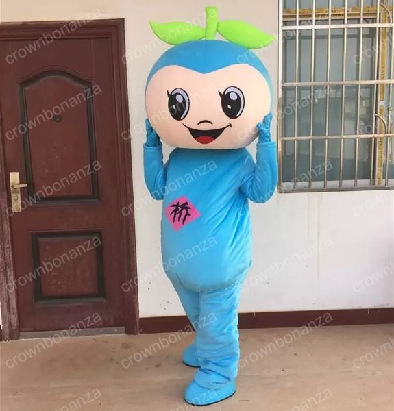 Costume della mascotte della mela blu di Halloween Costume da personaggio dei cartoni animati di alta qualità Vestito per adulti Taglia per adulti Festa di compleanno di Carnevale di Natale Vestito da esterno