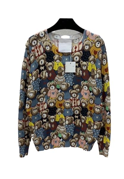 

milan runway sweaters 2022 spring long sleeves o neck print bear women's sweater high end jacquard pullovers designer sweater 1206-21, White;black