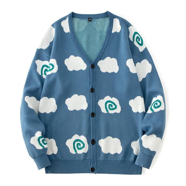 

men's sweaters cardigan sweater fashion cotton fall winter warm button pullover jacket slim casual cloud pattern, White;black