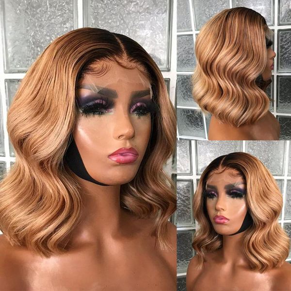 

short body wave ombre blonde colored bob 13x4 lace front human hair wigs pre plucked with baby for women 13x6x1 wig1, Black;brown