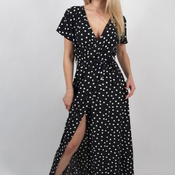 

2021jocoo jolee summer ladies long dress red white dot beach dress maxi dress women evening party sundress vestidos de festa, Black;gray