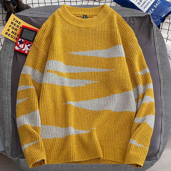 

yellow men's o neck knitted pullovers male clothing winter warm mens oversized sweater streetwear fashion pull homme, White;black