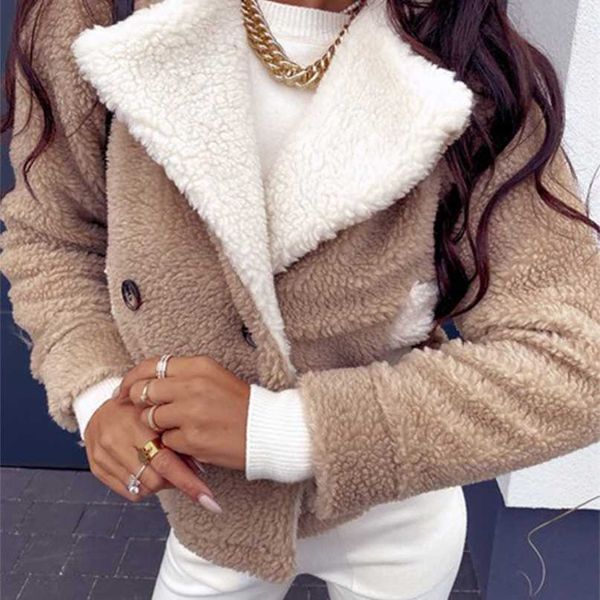 

women's lamb velvet jacket loose and thick all-match color matching women 211220, Black