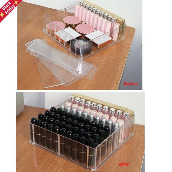 

adjustable 6/8 slots makeup organizer cosmetic storage acrylic desk case clear lipstick box escritorio boxes & bins