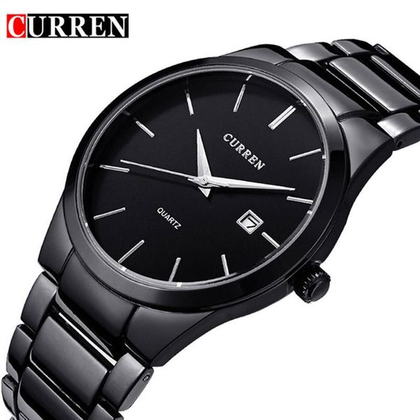 

wristwatches curren quartz watch men brand military wrist watches full steel famous business clock waterproof relogio masculino, Slivery;brown