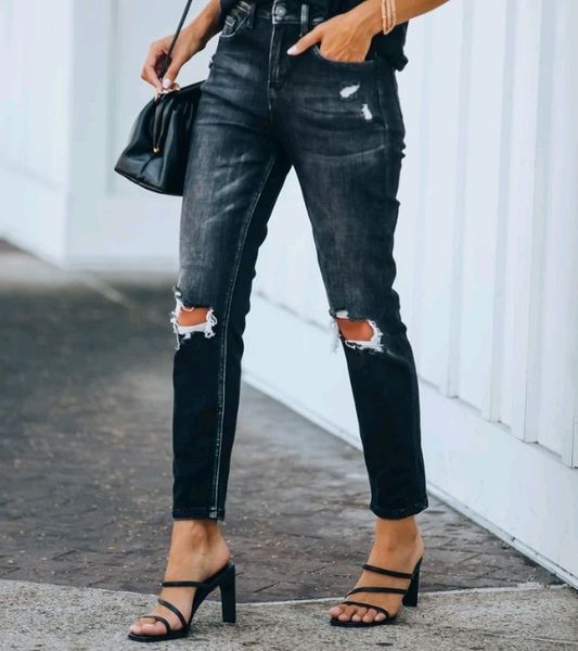 

Fashion A Pair Of Jeans High Quality Autumn 2021 Waist Elastic Small Leg for Women, Black
