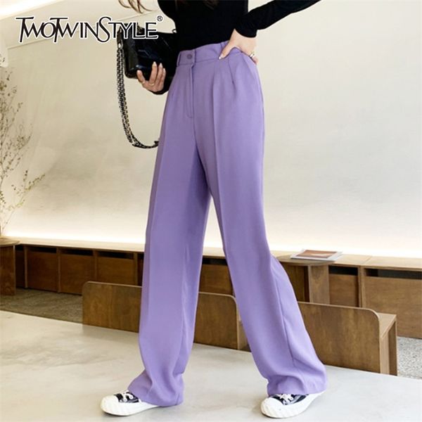 

casual full length pants for female high waist loose pleated wide leg fashion summer clothing 210521, Black;white