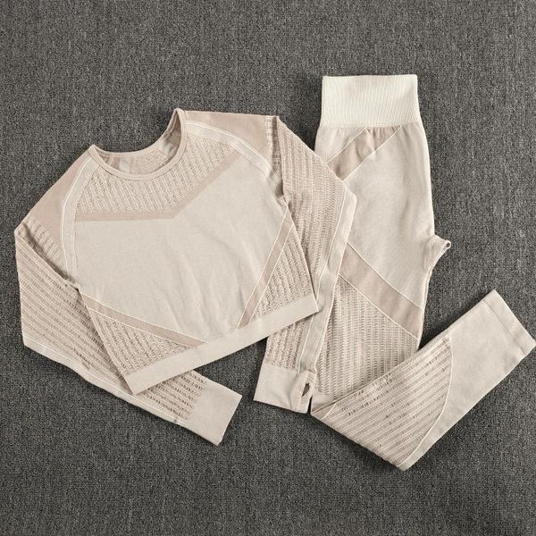 

yoga outfit hollow out gym clothing seamless set sport long sleeve crop workout leggings jogging femme outfits fitness suits