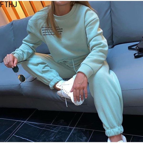 

women's two piece pants tracksuit 2021 oversize hoodie long sleeve+jogging suit female letter sports suits fitness sportswear, White