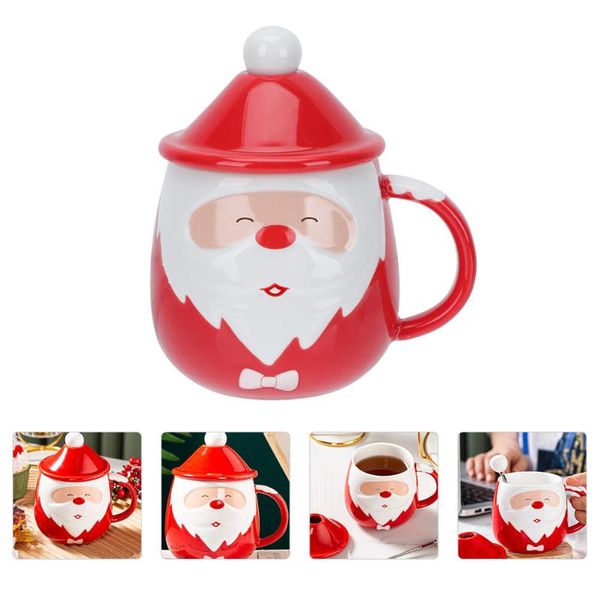 

mugs 1 set of covered santa claus cup ceramic milk holder beverage mug with spoon